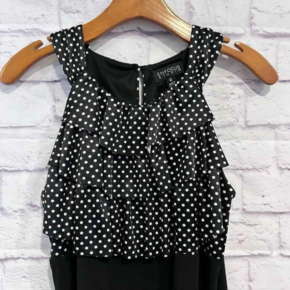 Enfocus Studios Black White Polka Dots‎ Sleeveless Ruffle Dress - Picture 3 of 9